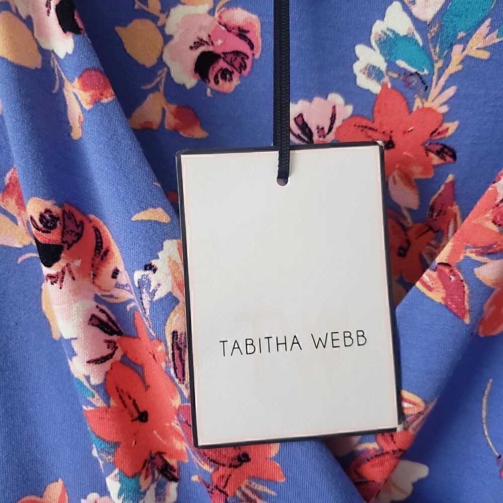 NEW Tabitha Webb Surplice Bodice Blue Floral Dress Size L Flutter Sleeve Stretch - Picture 4 of 7